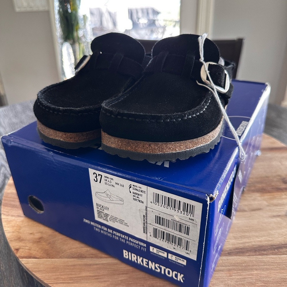 Birkenstock Buckley Black Suede Clogs Women’s 6-6.5 / Size 37 New In Box